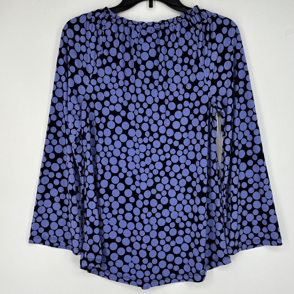 Susan Graver Womens XXS Pullover Knit Top Navy Blue Periwinkle Dot Print Long Sl - Picture 5 of 9